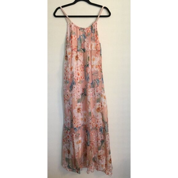 Elena Baldi Maxi Dress Blush Silk Blend Summer Floral Brunch Braided Straps XL - Picture 11 of 13